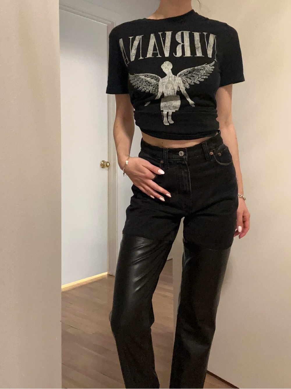 Abercrombie & Fitch Black Two‑Tone faux-leather Straight Leg Jeans